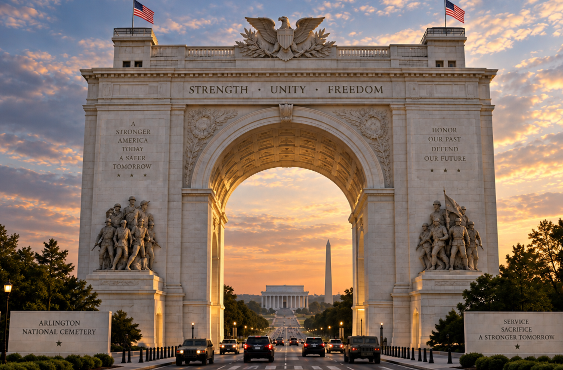 Trump Says Proposed Washington Arch Will Double as Military Complex — article image